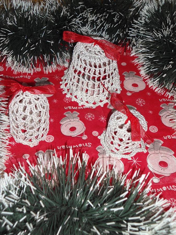 Crochet Silver Bells, Christmas Bells Decoration, Crochet Home Decor, Crochet Table Decoration