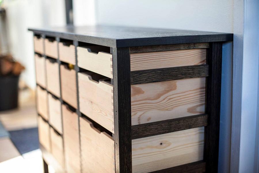 Tool storage chest of drawers, modernist style