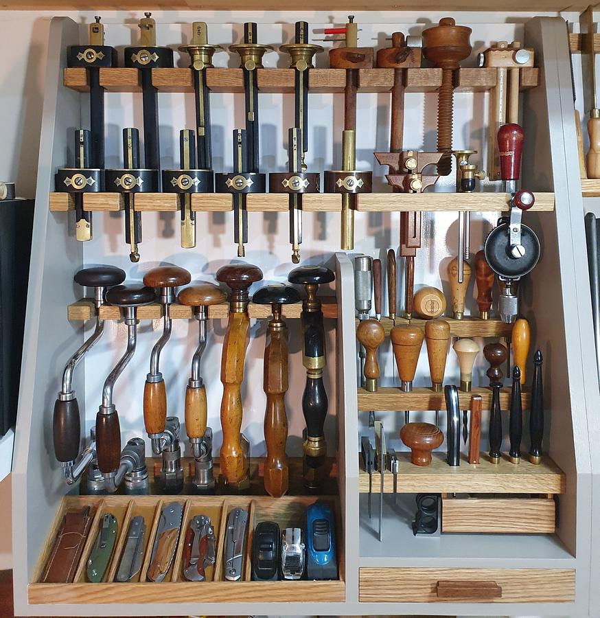 Tool Rack for Marking Gauges, Braces and Hand Drills and Workshop Knives