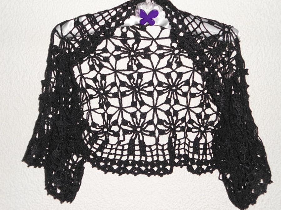 Crochet Bolero, Black Romantic Bolero, Crochet Women Shrug, Sleeves, Lace Wrap, Spring Summer Bolero