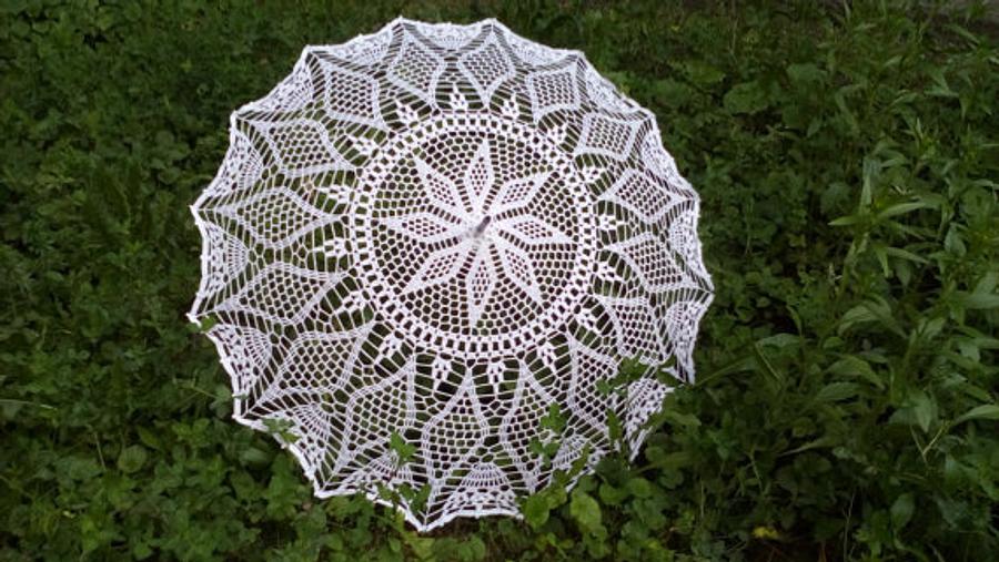 Lace Parasol, Crochet Wedding Umbrella, White Victorian Umbrella, Romantic Wedding