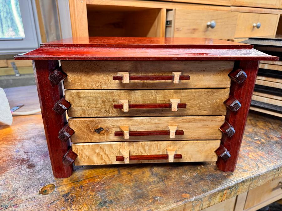 Pagoda Style Jewelry Boxes in Wenge, Padauk and Birdseye Maple