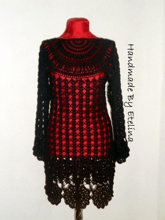 Black Crochet Dress, Women Fashion Dress, Black Lace Dress, Handmade with love By Etelina