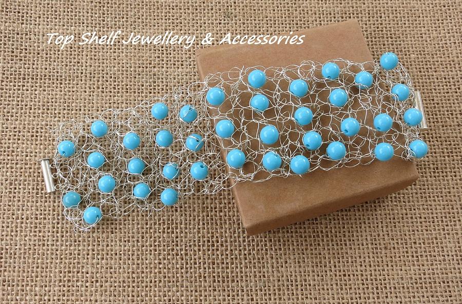 Turquoise Beaded Wire Cuff Bracelet