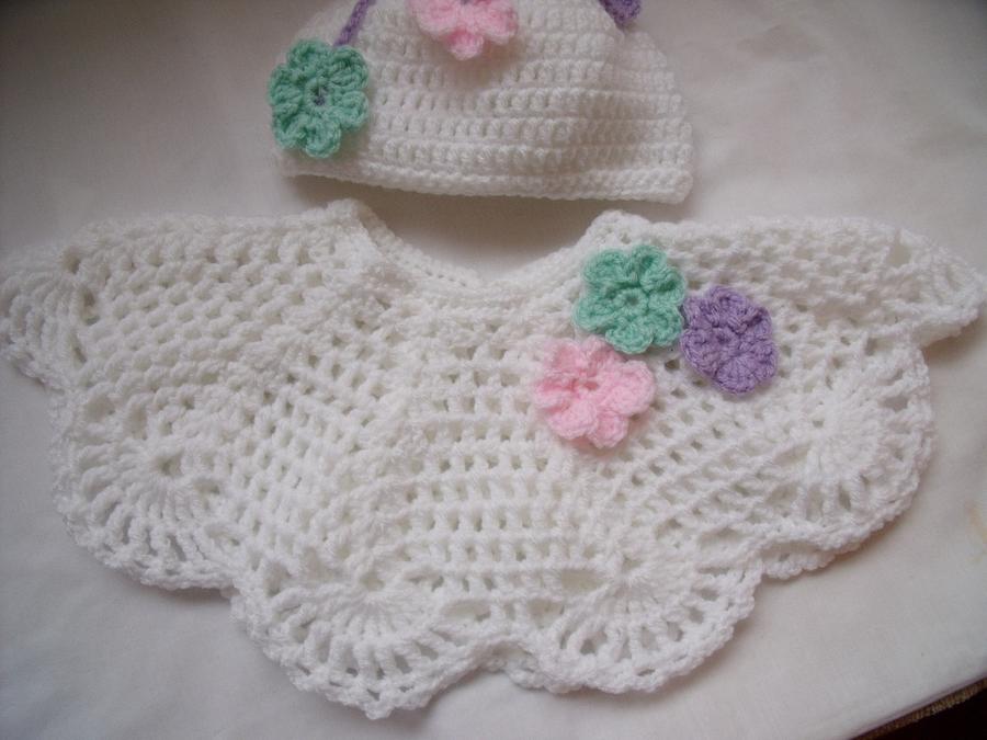 Crocheted Poncho and pull on hat