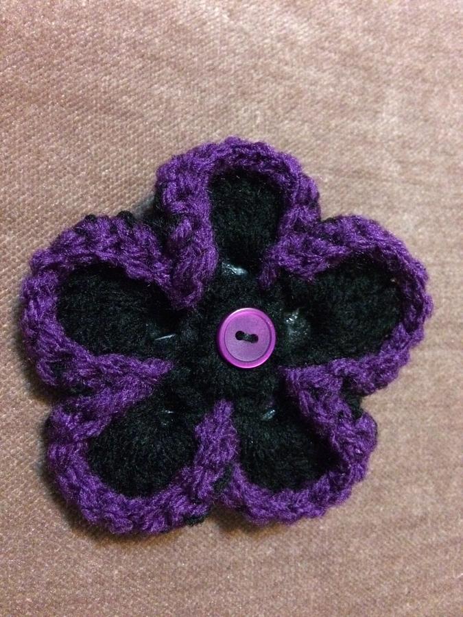 Black Ear Warmer with Interchangeable Purple Flowers