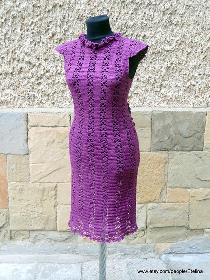 Crochet Women Dress, Darkmagenta Dress,  Crochet Lace Dress, Cocktail Crochet Dress