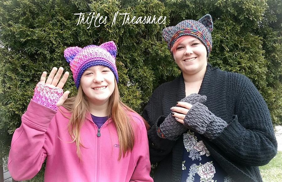 Cat Hats & Kitten Mittens & Wristers Set