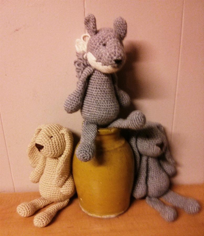 Two Rabbit's and a Squirrel crocheted Toys