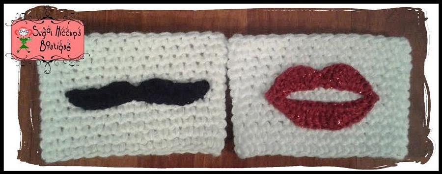 "I Mustache You a Question, Kissy Lips"... Crochet Lips and Mustache Coffee Sleeves