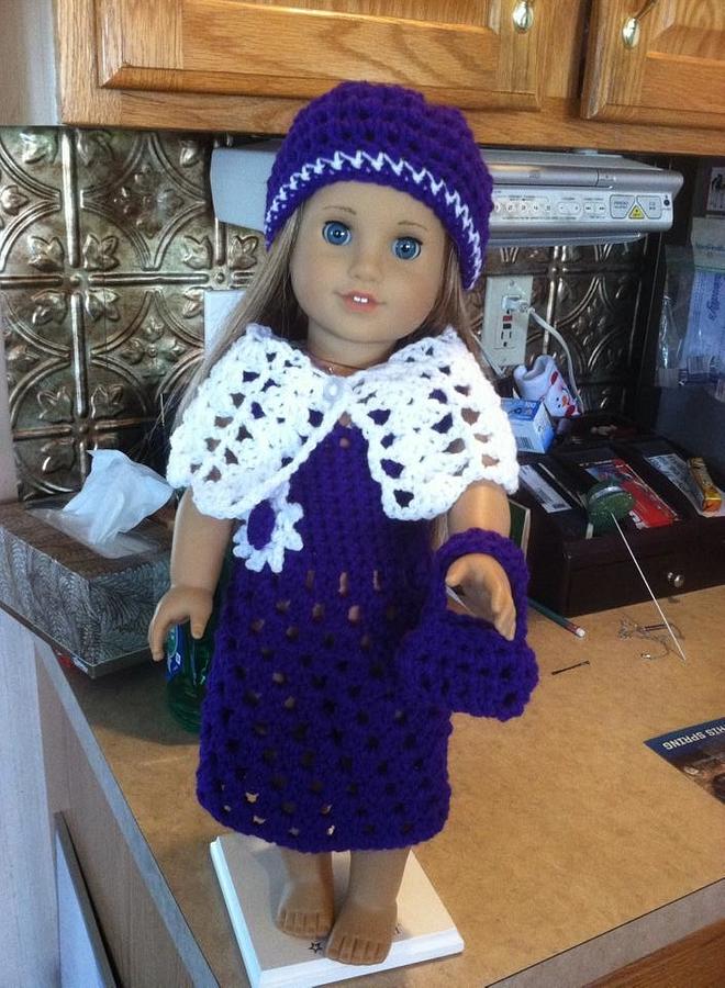 American girl doll dress, shawl, hat, purse