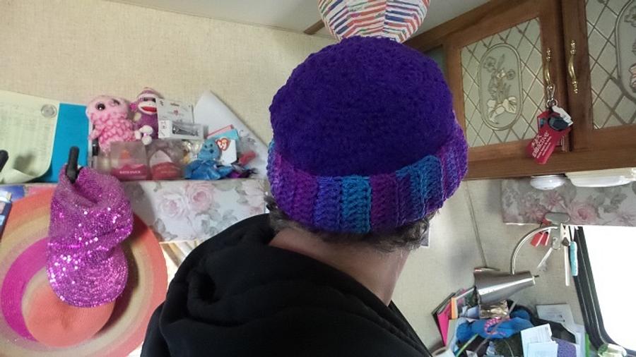 Purple Hat and Fingerless Gloves