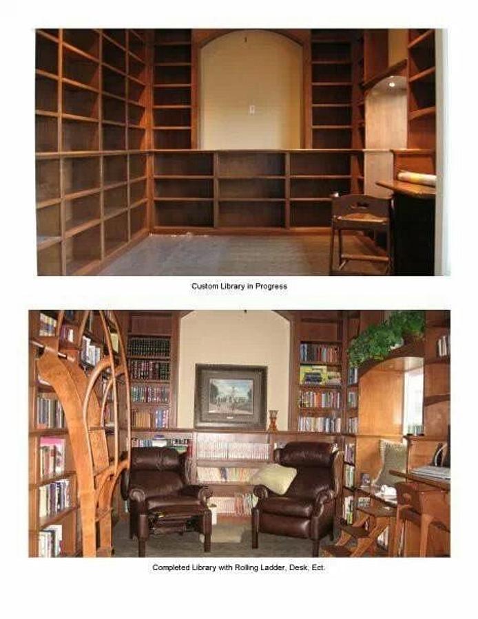 library, ladder, book cases,and stool.
