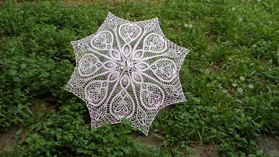 Crochet Umbrella, Wedding Umbrella, White Lace Parasol, Wedding Accessories, Bridal Umbrella