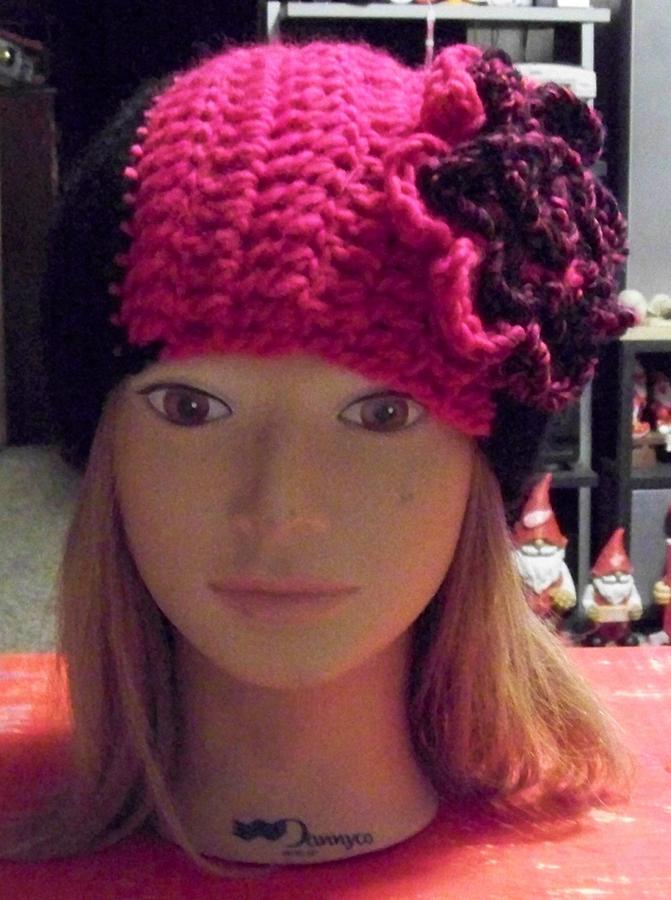 Hot pink and black earwarmer