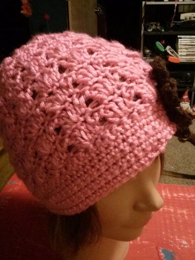 Stitches week 1  pink and brown girls hat