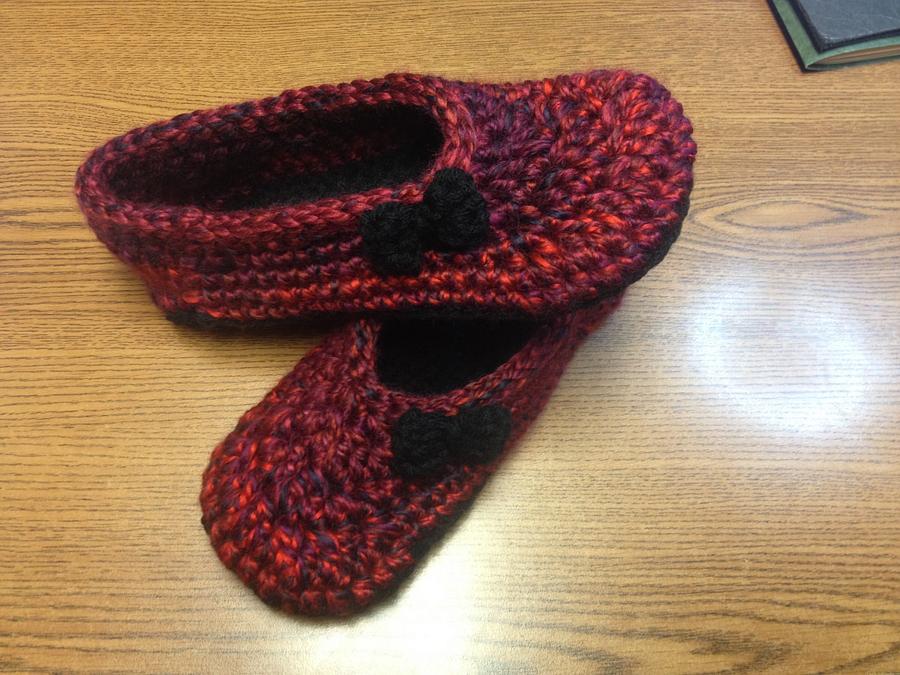 Cranberry Slippers with Black Bows