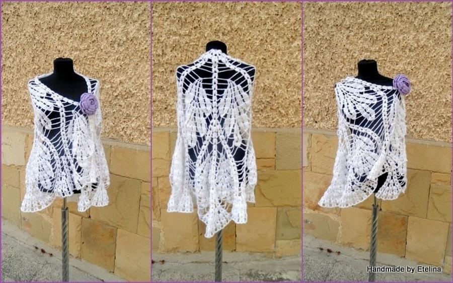 Crochet Wedding Shawl, White Wedding shawl , Crochet lace shawl, Lovely crochet bride shawl 