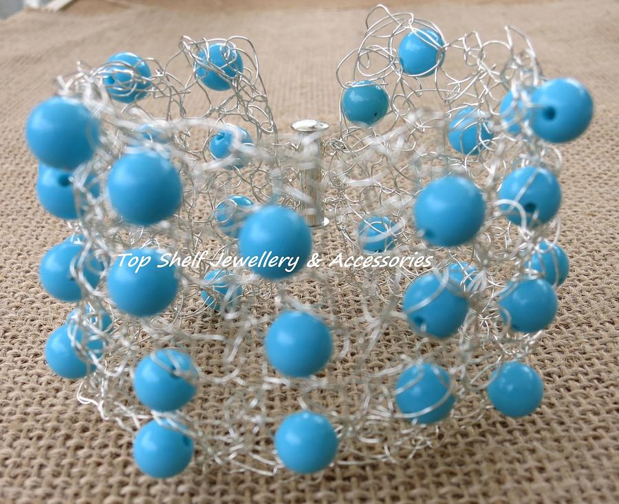 Turquoise Beaded Wire Cuff Bracelet