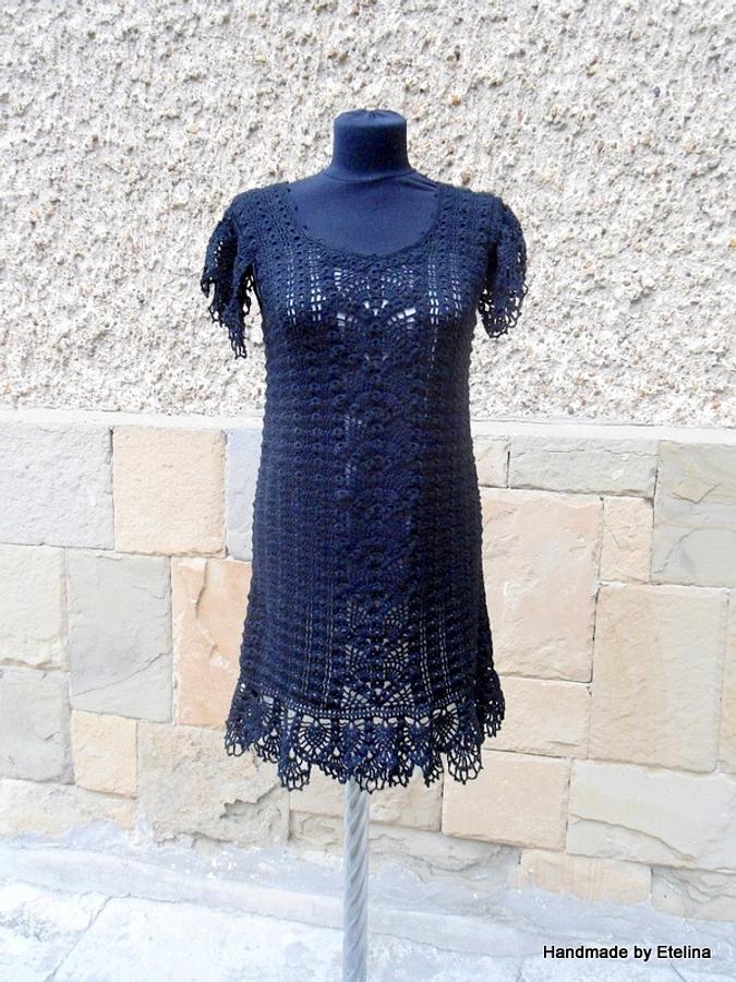 Black Crochet Dress, Elegant Woman Dress, Handmade Crochet  Dress