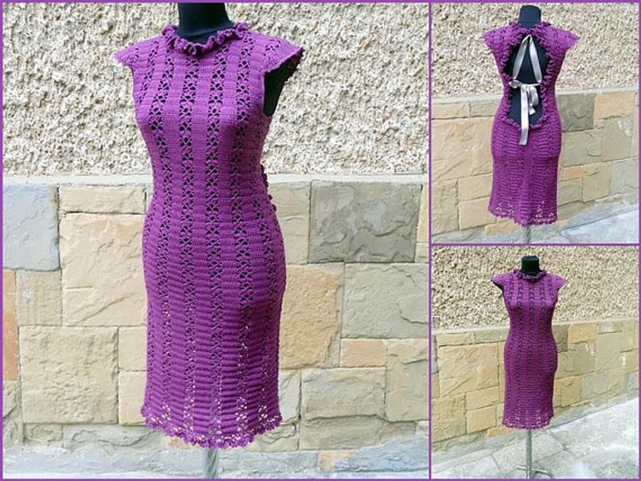 Crochet Women Dress, Darkmagenta Dress,  Crochet Lace Dress, Cocktail Crochet Dress