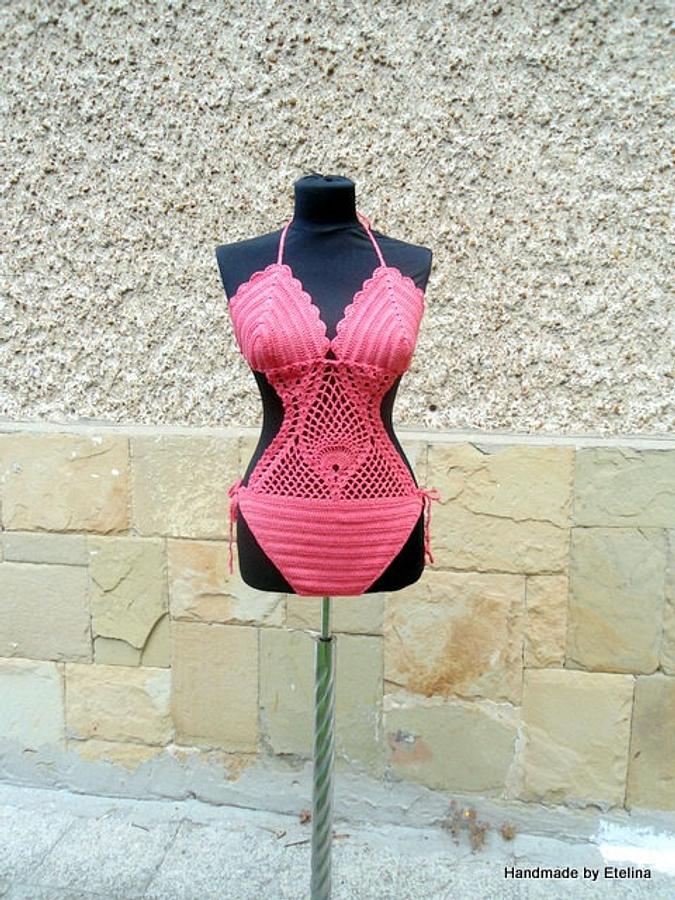 Swimwear Crochet, Crochet Swimsuit, Coral Swimsuit, Crochet Monokini Bikini Summer Pool Party