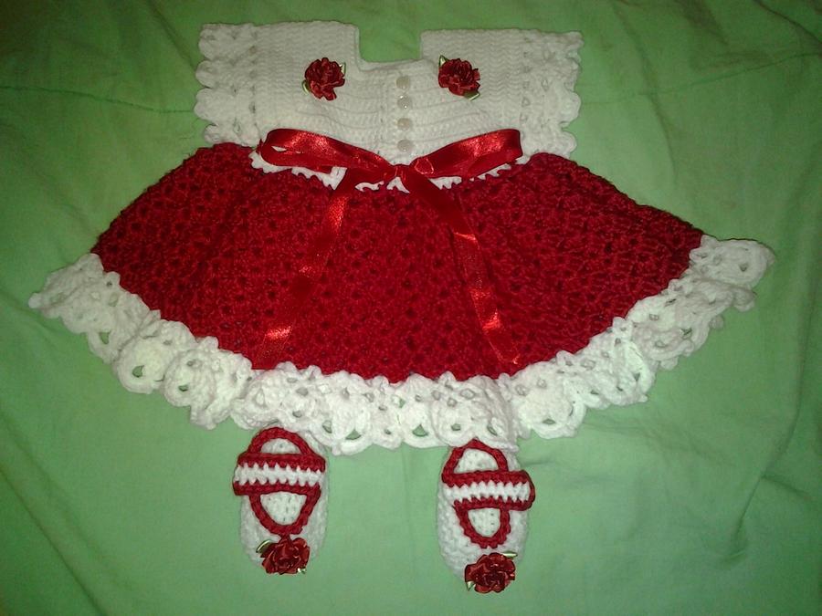 Christmas Baby Dress Set - Bonnet, Booties & Dress