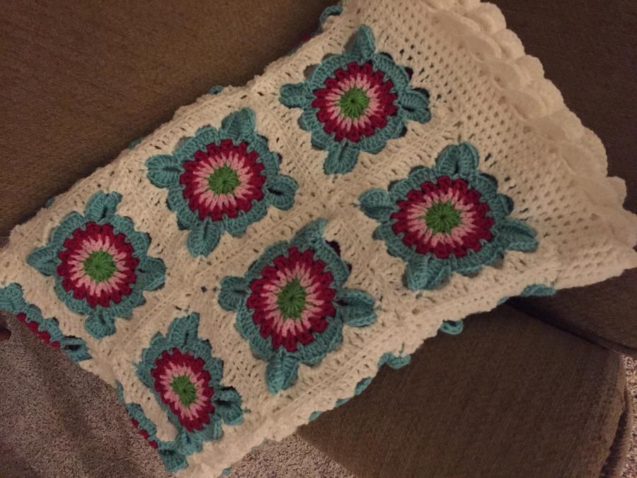 Crocheted African Flower Throw