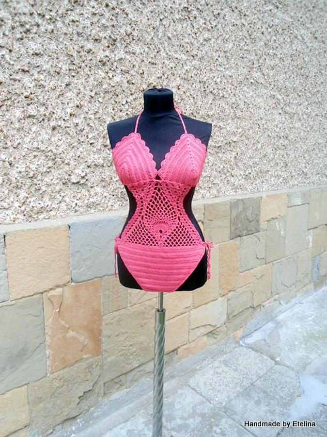 Swimwear Crochet, Crochet Swimsuit, Coral Swimsuit, Crochet Monokini Bikini Summer Pool Party