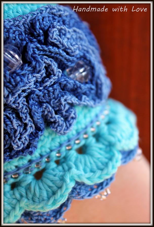 Crochet cuff bracelet in sea colors