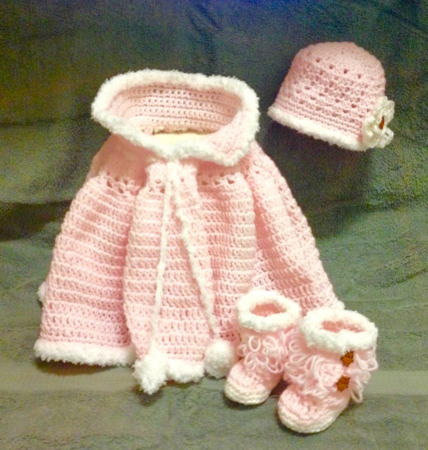 Baby Girl Winter Set (poncho, loop booties, beanie)