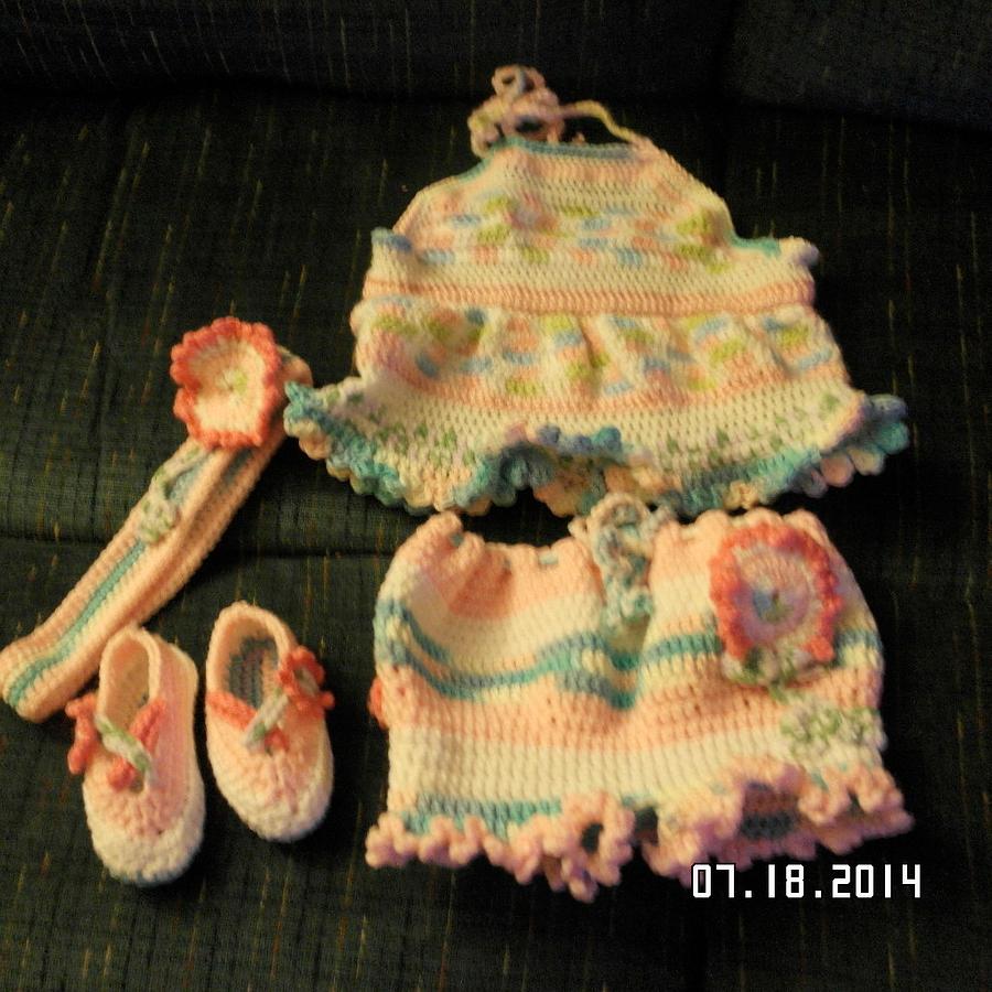 shorts and halter top , booties,headband now made into hat will have to post it later