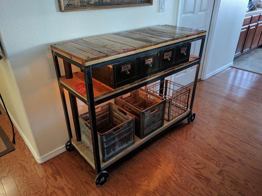 Steampunk Industrial Rolling Sidetable