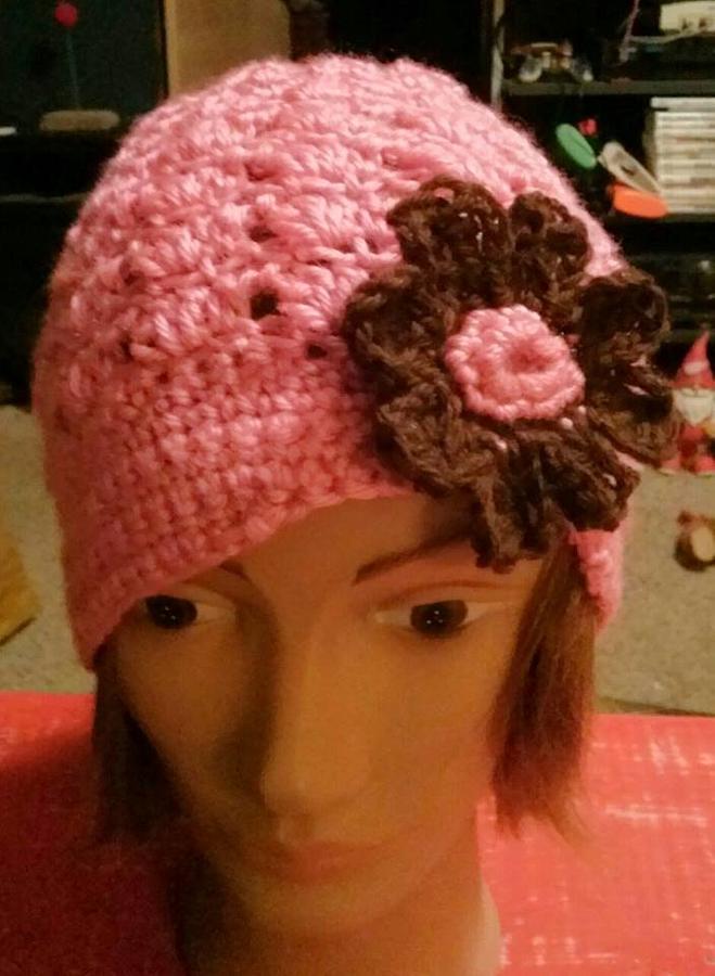 Stitches week 1  pink and brown girls hat