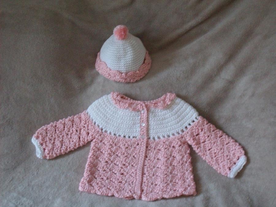 Newborn Pink and White Sweater and Hat