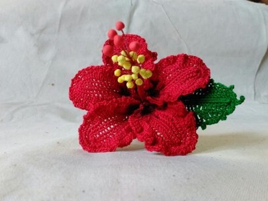 Chevron Red Hibiscus Crochet Flower