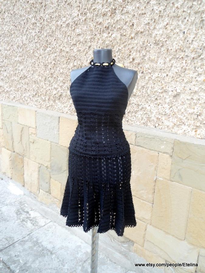 Crochet Suit, Black Crochet Suit , Two Piece Suit, Crochet Top and Skirt, Women Lace Costume