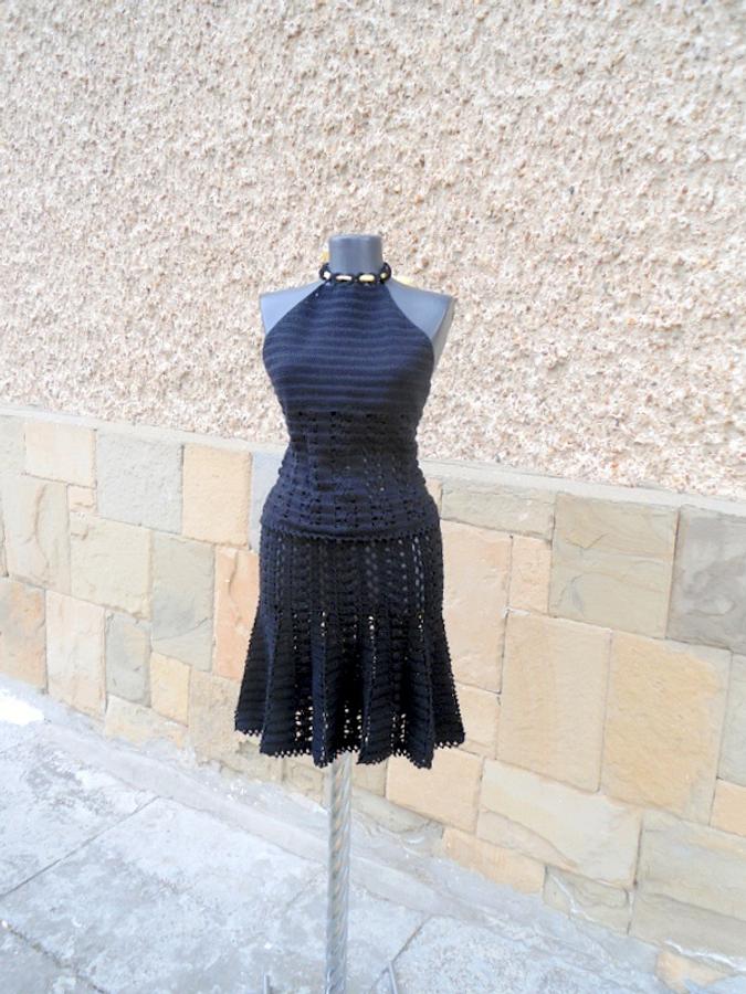 Crochet Suit, Black Crochet Suit , Two Piece Suit, Crochet Top and Skirt, Women Lace Costume