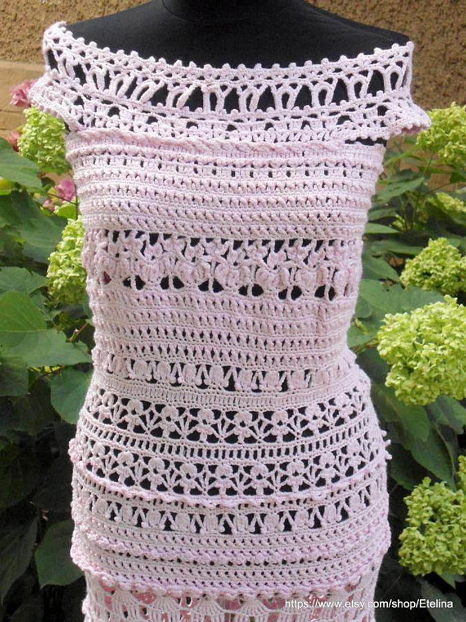 Crochet Dress, Light Pink Crochet Dress, Crochet Cocktail Dress, Exclusive Handmade 