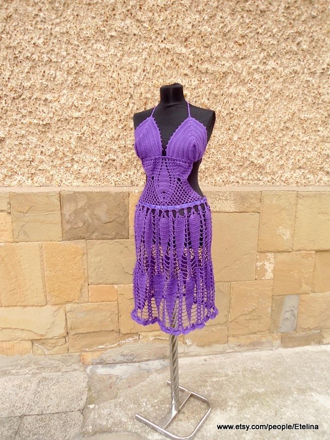 Crochet Purple Dress, Purple Handmade Dress, Summer Beach, Lace Dress, Summer Lace Tunic