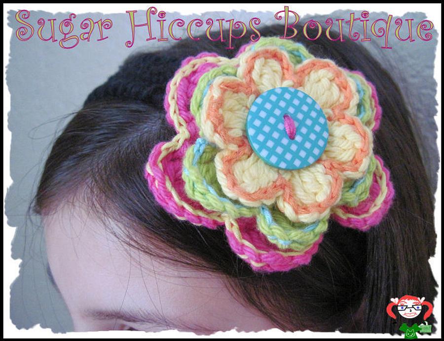 Flower Duo Crochet Adustable Headband With Removable/Interchangeable Flowers