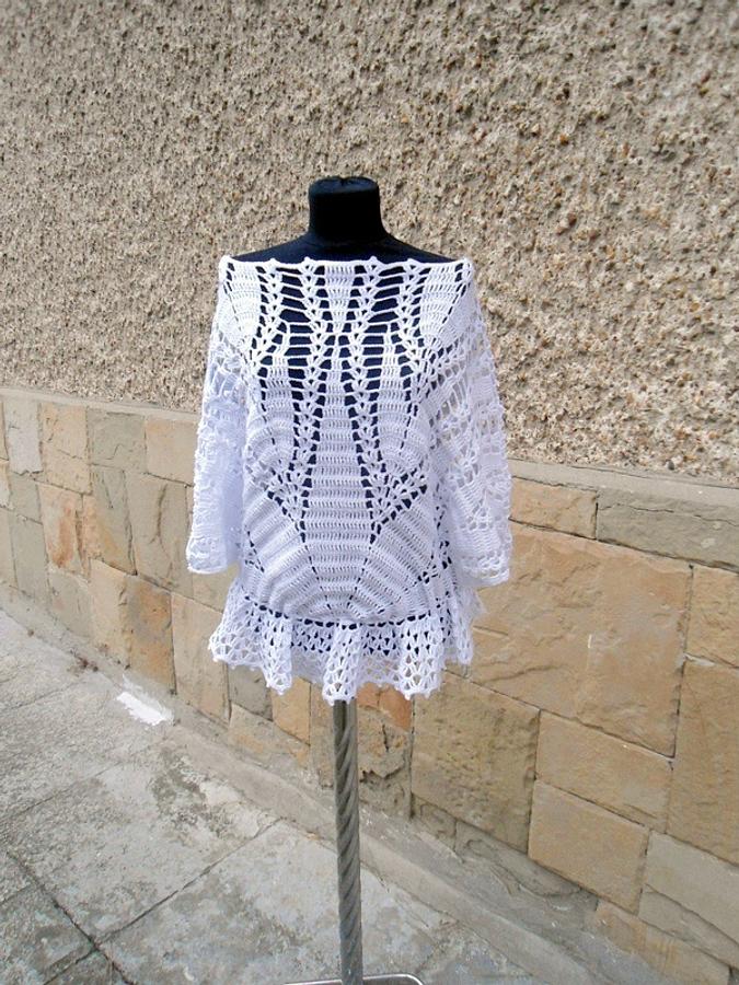 Crochet WhiteTunic, Women Sweater. Lace Blouse, Crochet Jumper