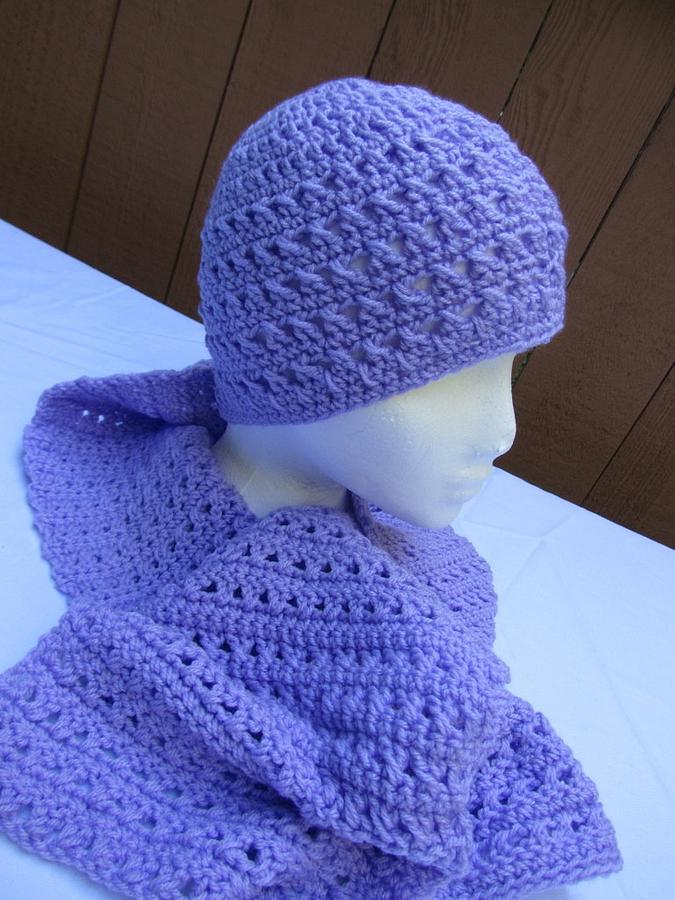 soft purple hat and scarf