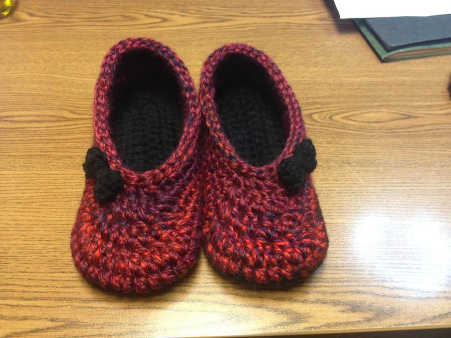 Cranberry Slippers with Black Bows