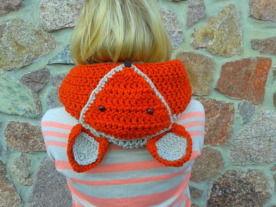 Crochet Fox Hood Scarf With Fingerless Gloves