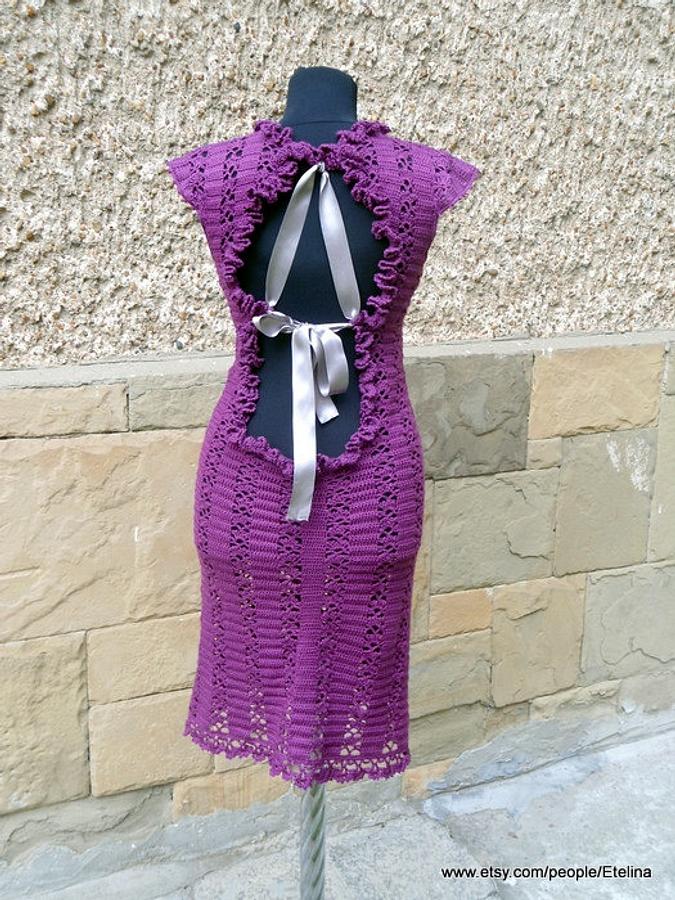 Crochet Women Dress, Darkmagenta Dress,  Crochet Lace Dress, Cocktail Crochet Dress