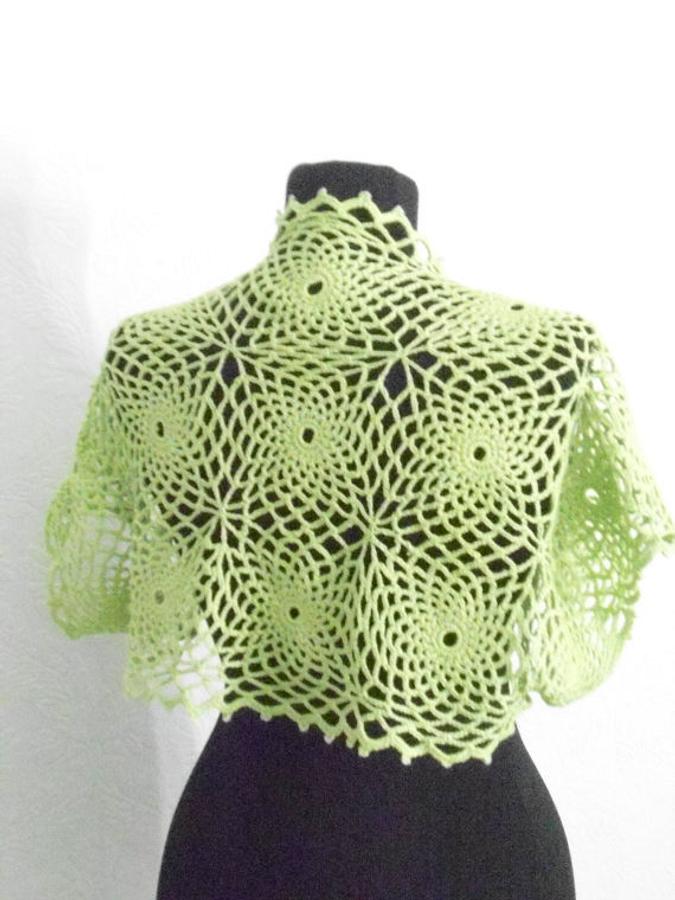 Green Crochet Bolero, Shrug, Jacket Bolero, Vest, Spider Lace Shrug