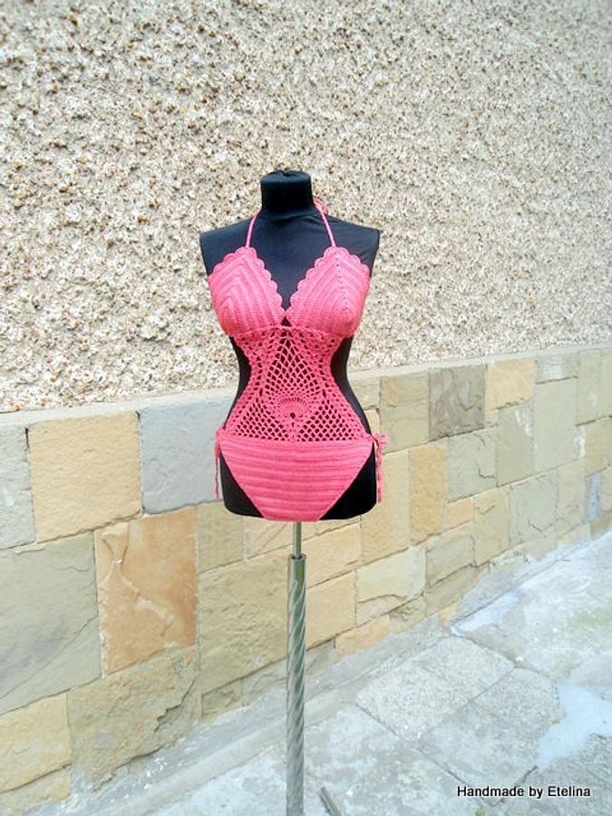 Swimwear Crochet, Crochet Swimsuit, Coral Swimsuit, Crochet Monokini Bikini Summer Pool Party