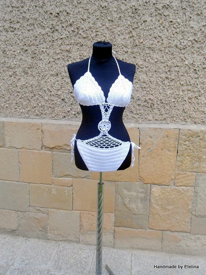 White Crochet Swimsuit, Crochet Swimwear, Summer Swimsuit, Beach wear, White Cotton Swimwear, 