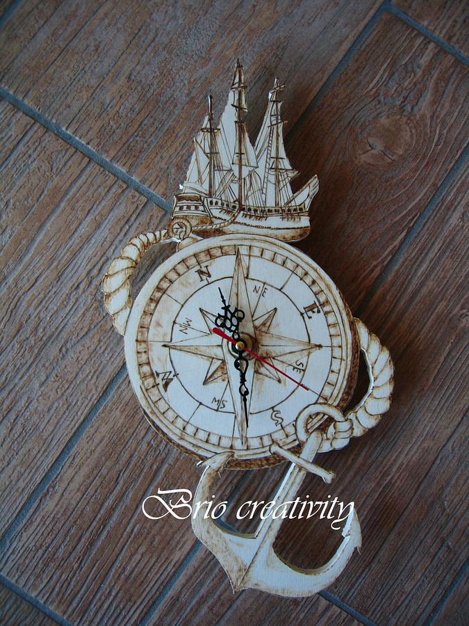 Wall Clock pyrography marine style